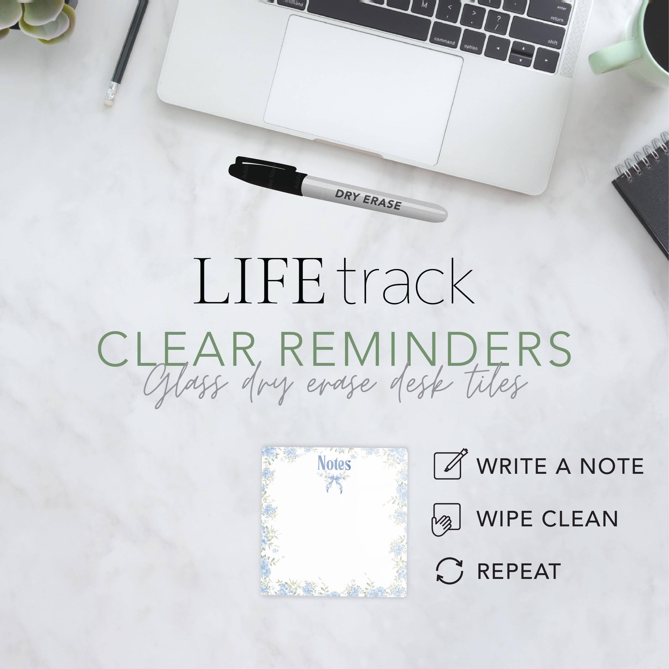 Chinoiserie Notes Dry Erase Glass Tile