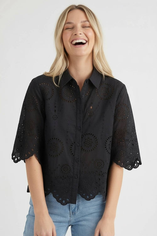 Button Down Eyelet Lace Blouse