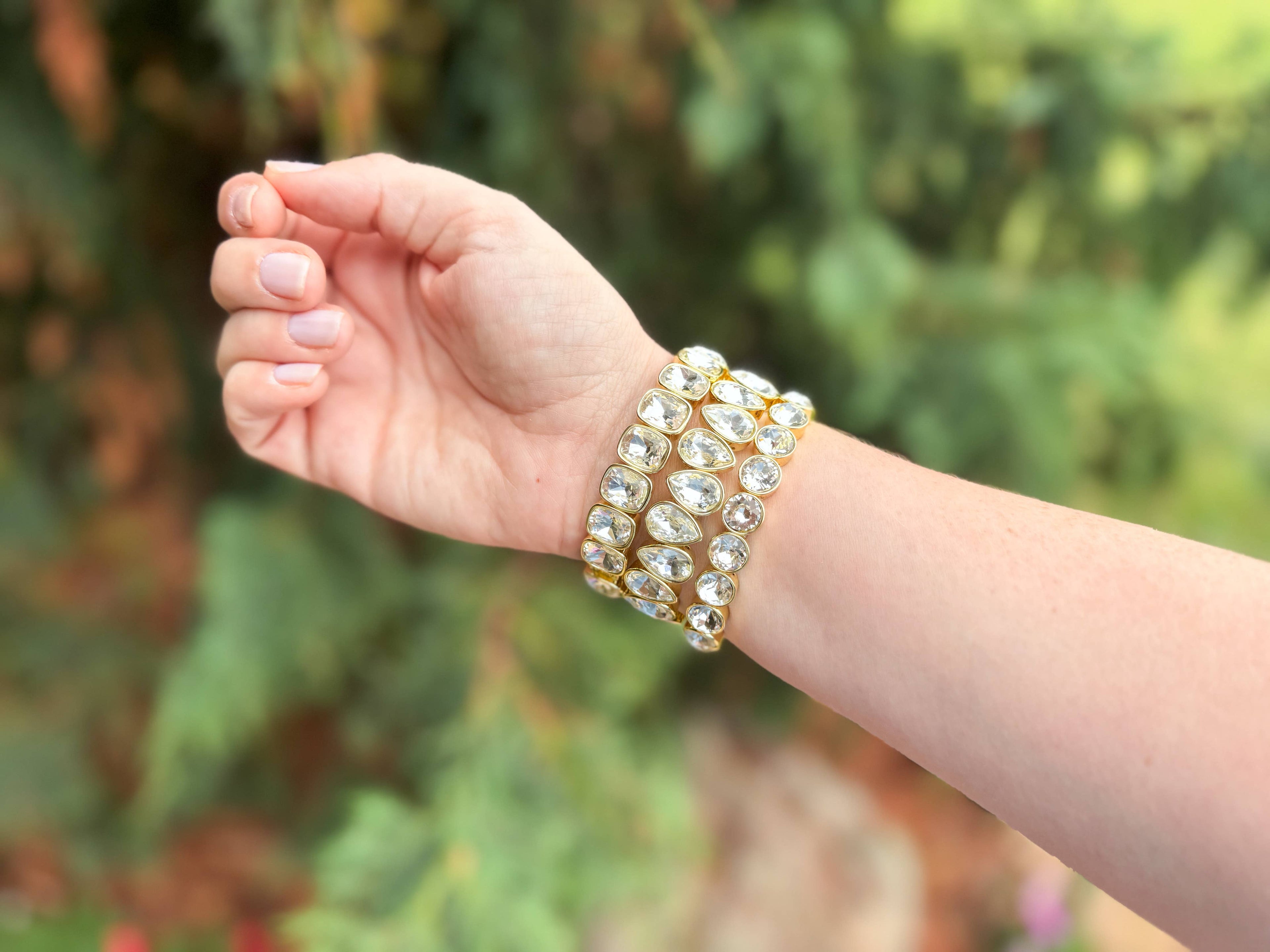 Enamel Stretch Bracelets - Clear Gems - Laverne - 3 Pc Set