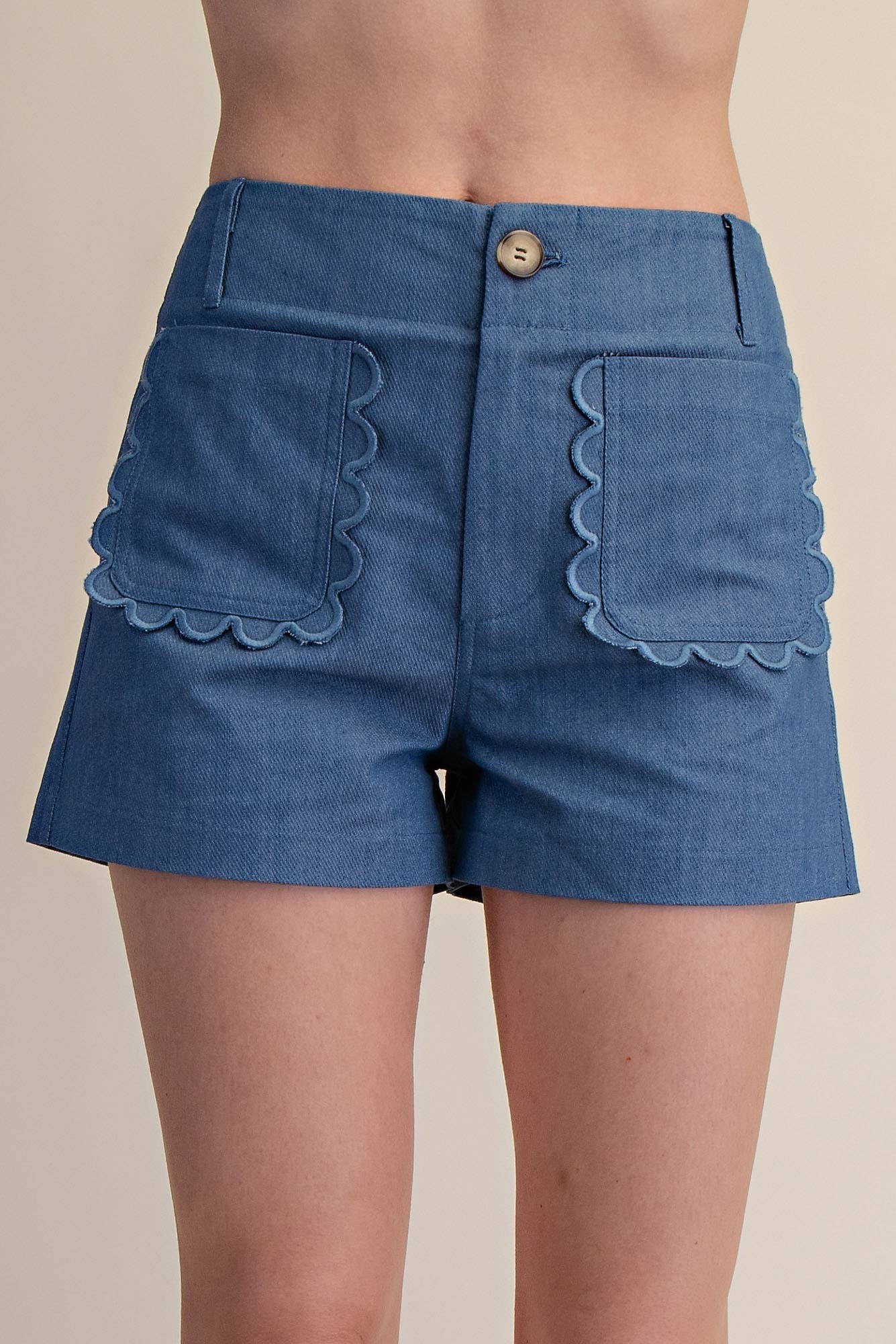 Colette Shorts Scallop Detail Pocket - Blue White, Red, Yellow or Pink