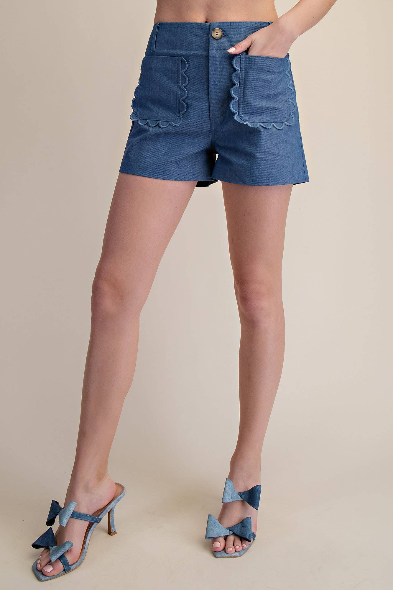 Colette Shorts Scallop Detail Pocket - Blue White, Red, Yellow or Pink