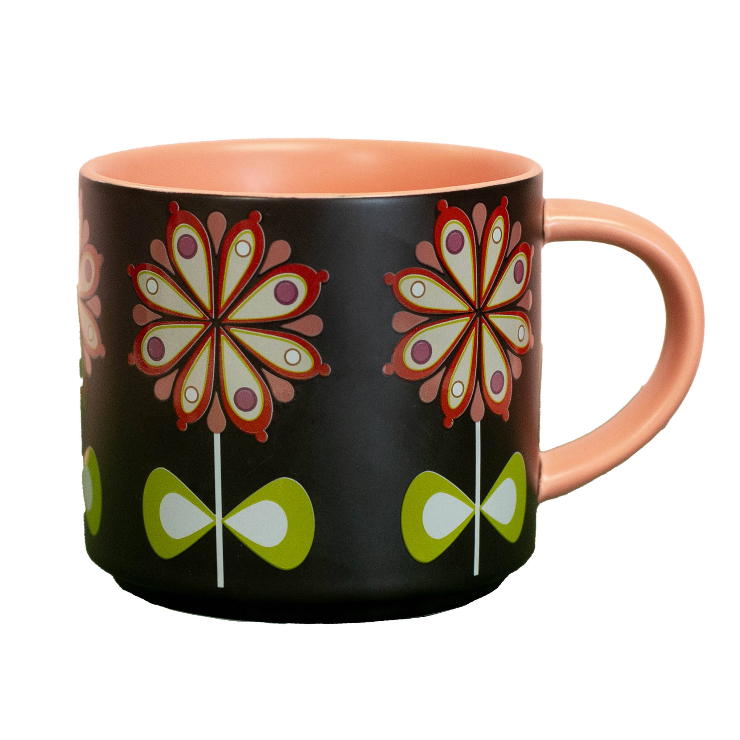 Casbah Bloom Pink Flower Mid Century Stackable Matte Coffee Mug