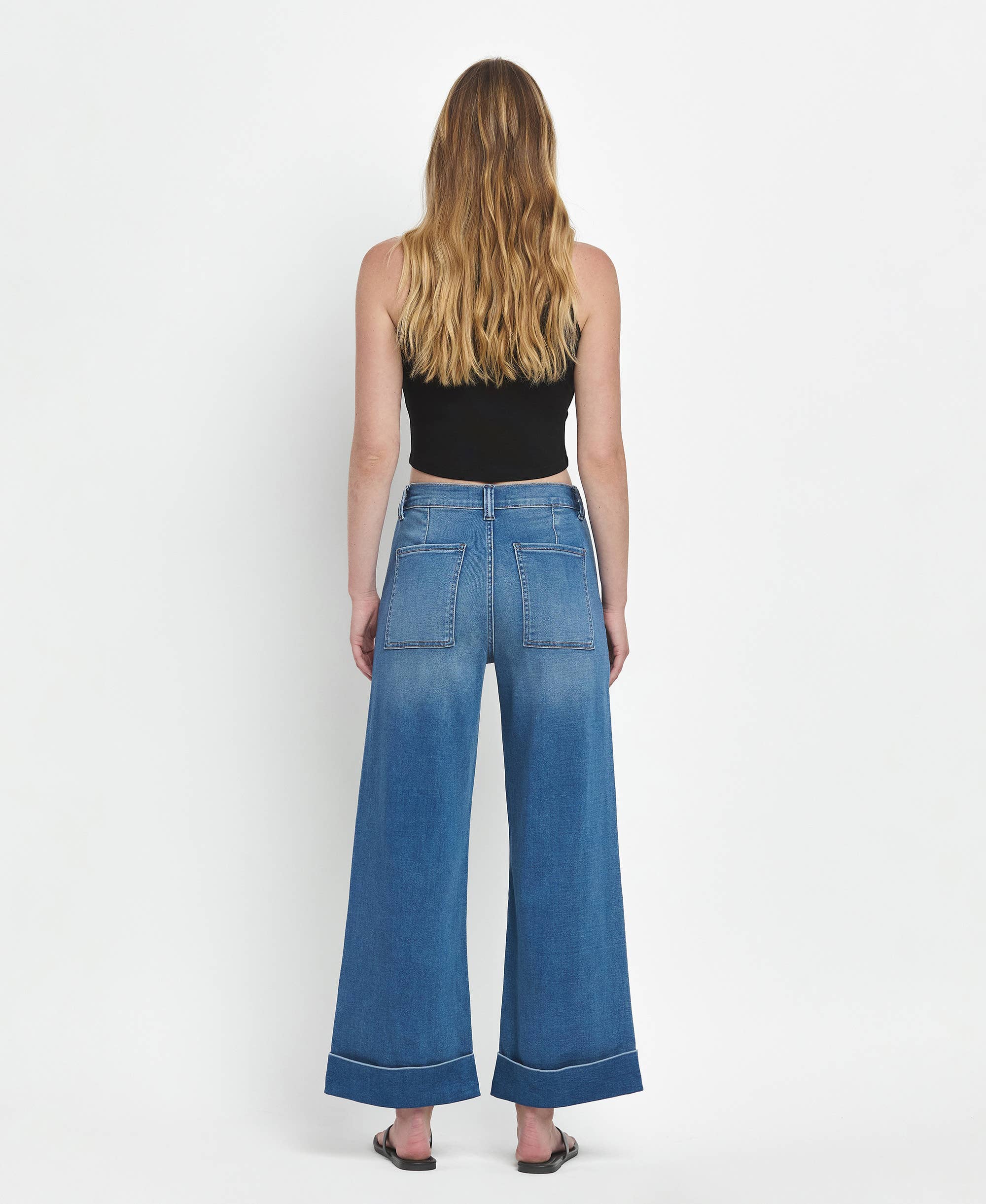 VERVET High Rise Double Cuffed Baggy Wide Cropped Jeans