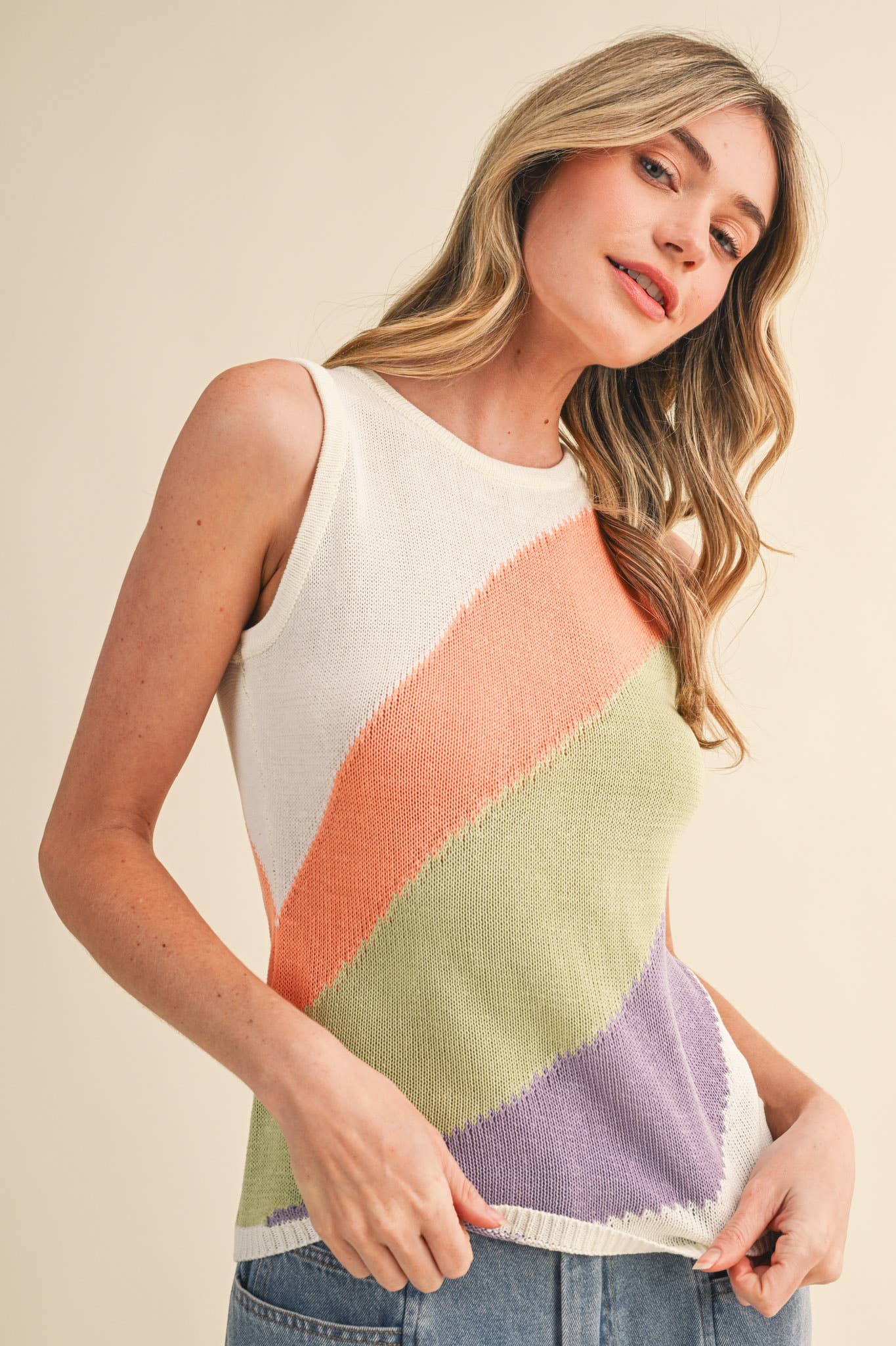 Sleeveless Color Block Knit Tank