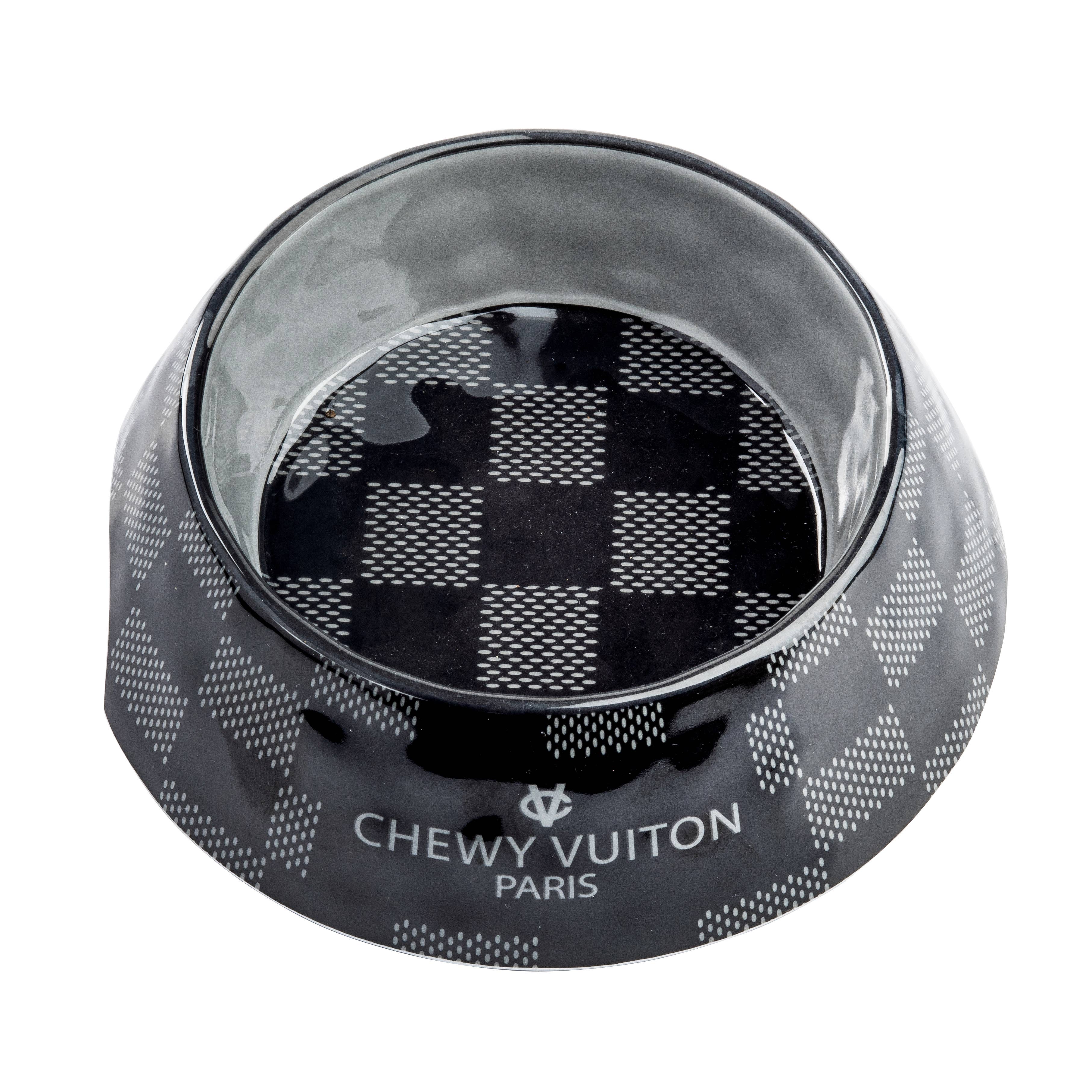 Black Checker Chewy Vuiton Dog or Cat Bowl