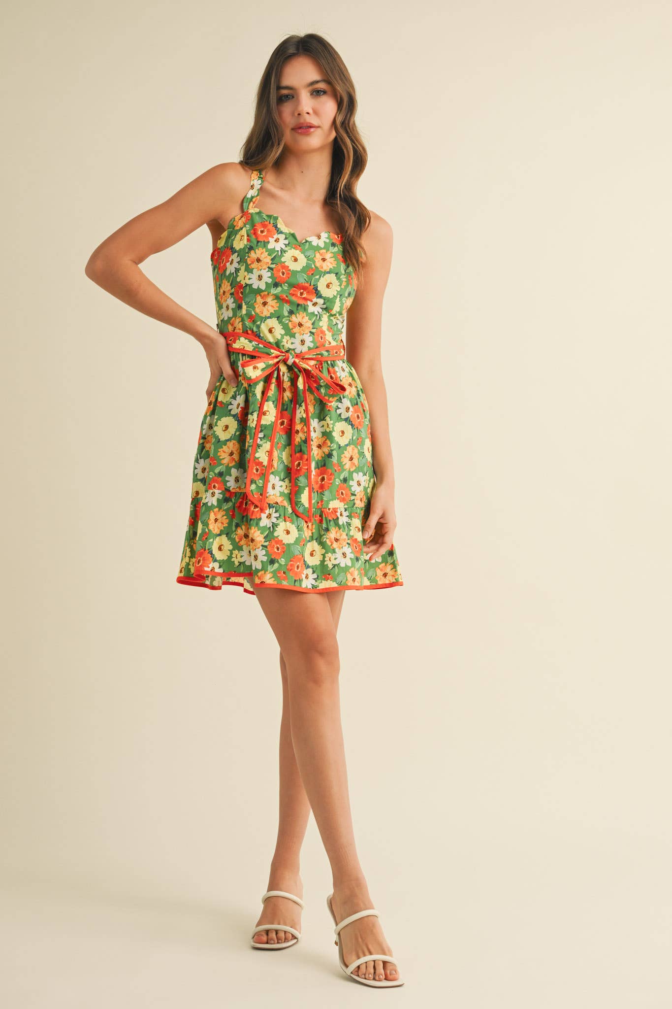 Floral Scalloped Mini Dress
