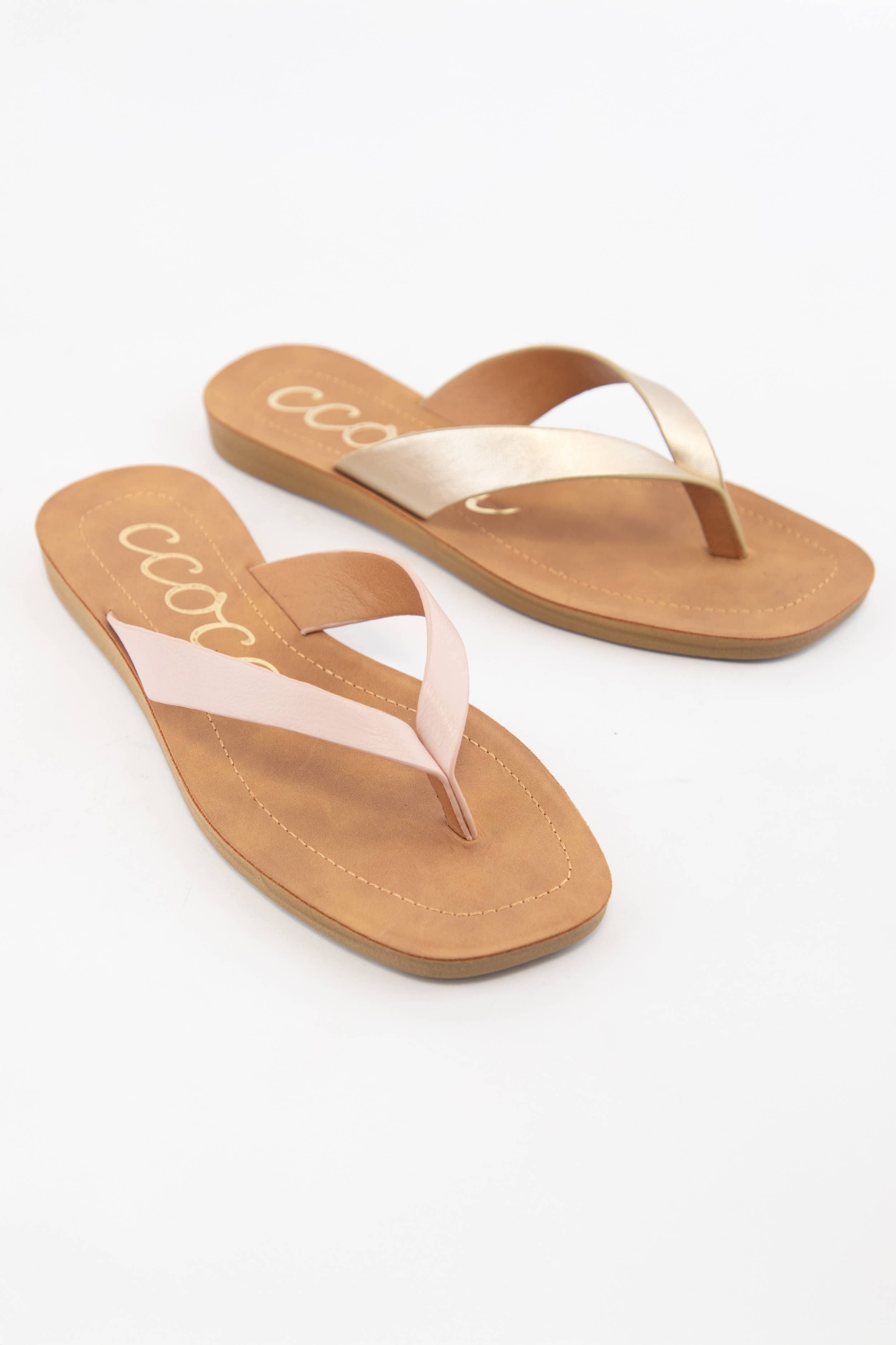 Sia Champagne Strap Flip Flop Sandals