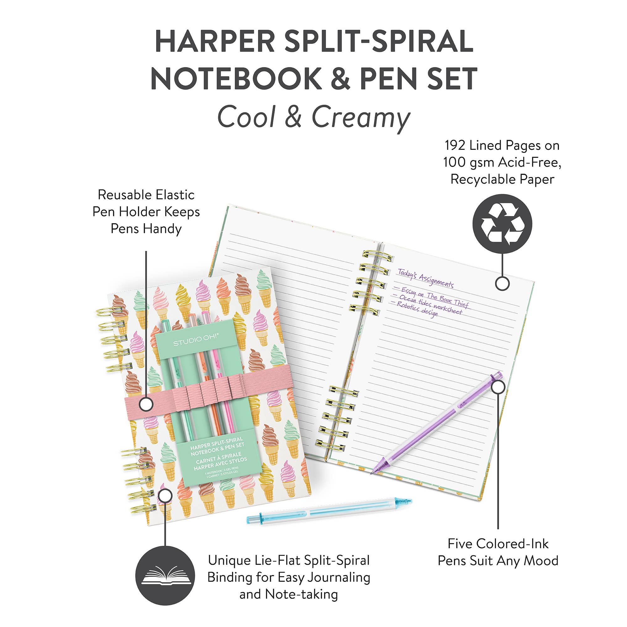 Cool & Creamy Harper Split-Spiral Notebook & Pen Set