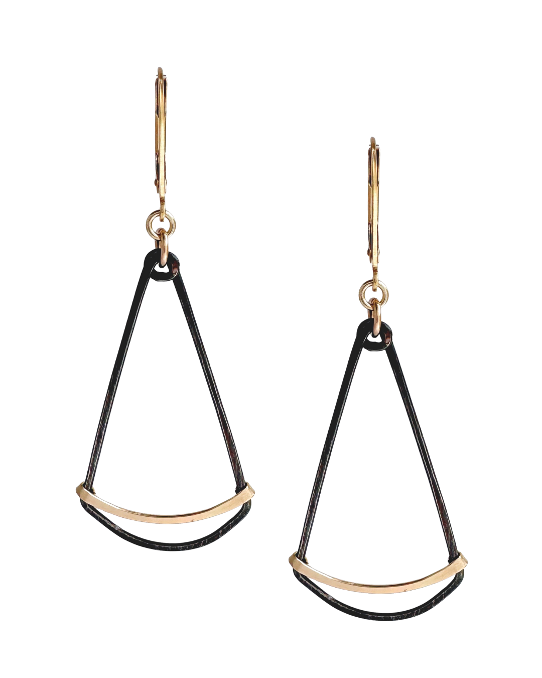 Long Gold+Ink Fan Earrings | black gold artisan jewelry
