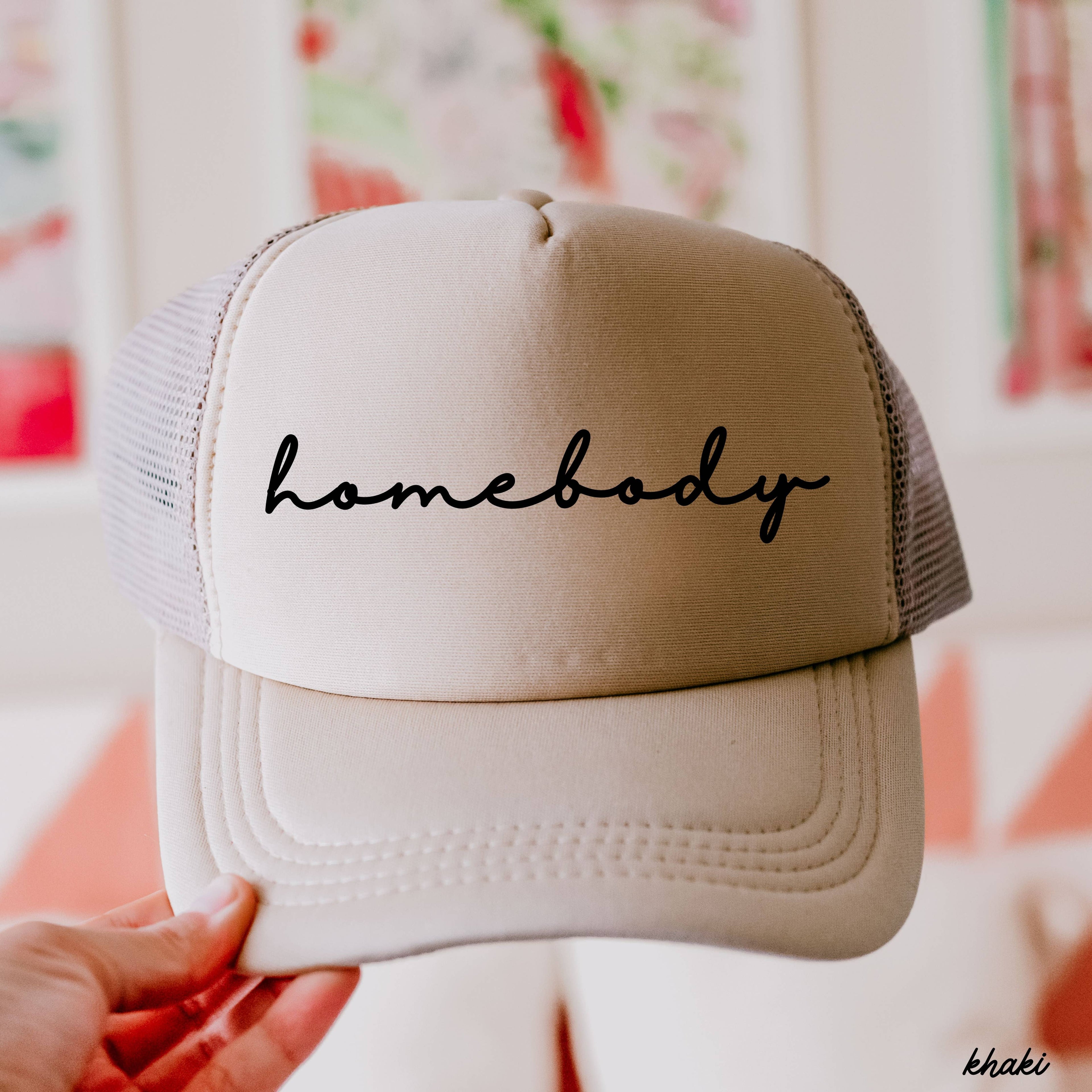Homebody Cursive Trucker Hat -Hot Pink or Khaki
