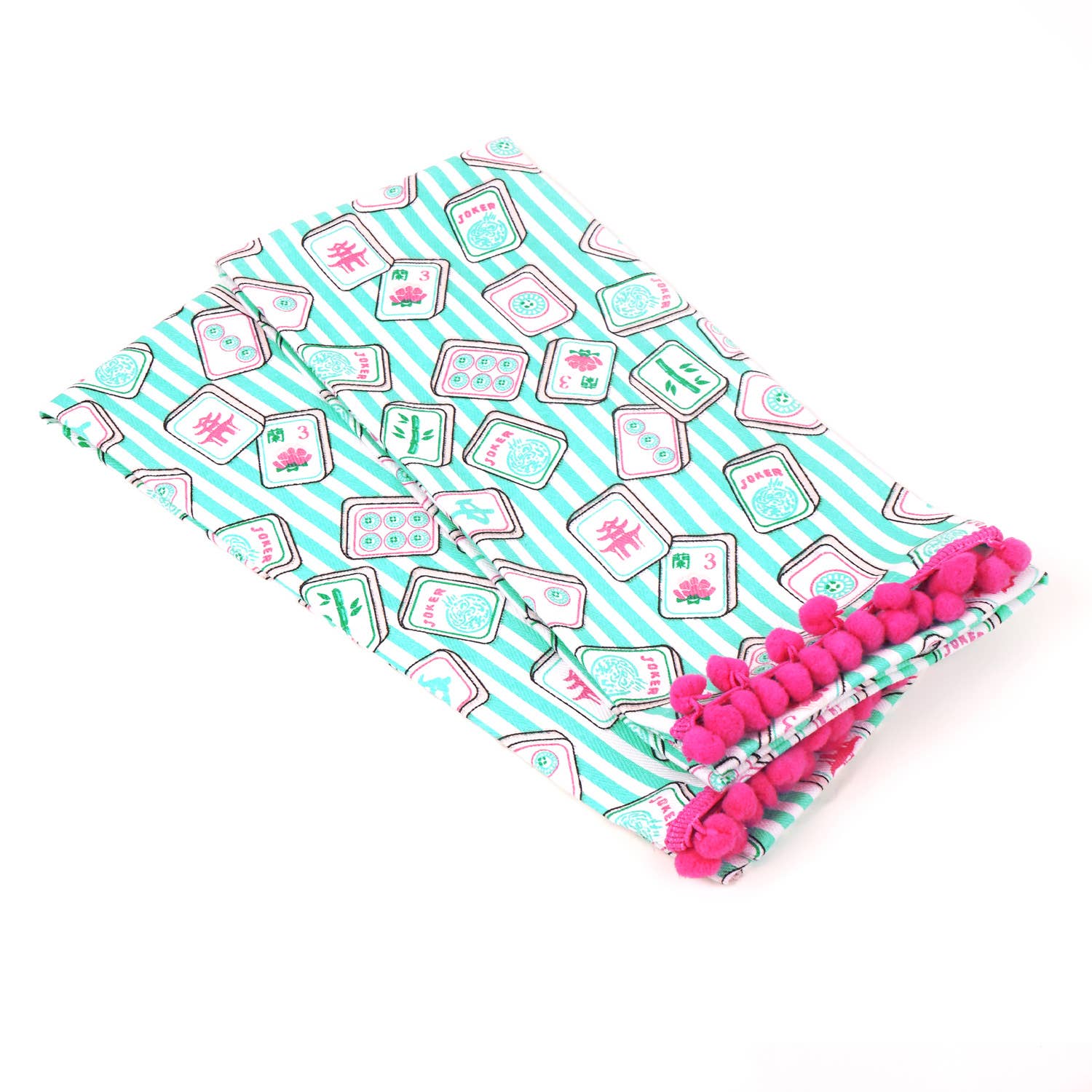 Mahjong Stripe Pom-Pom Cotton Kitchen Towel Set