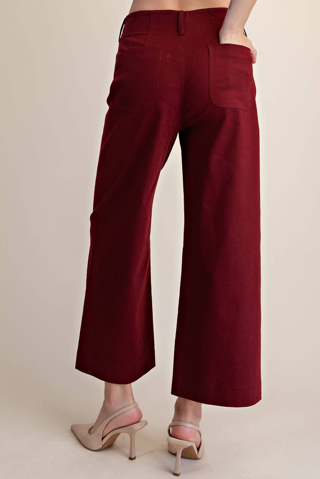 Colette Cropped Scallop Pocket Detail Wide-Leg Pants