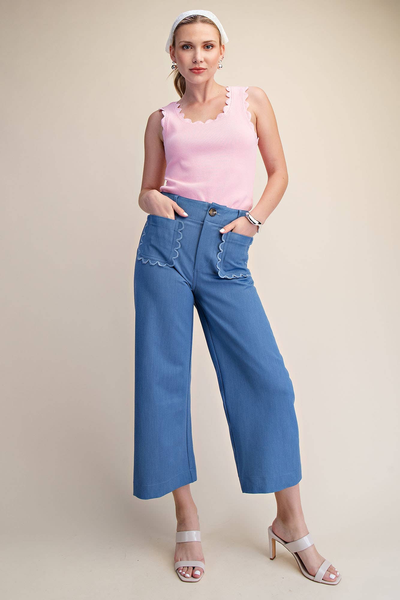 Cropped Scallop Pocket Wide-Leg Colette Pants