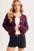 Cropped Button Front Cable Knit Cardigan