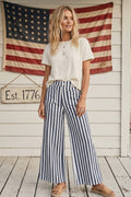 Striped Non Stretch Wide Leg Denim Pants