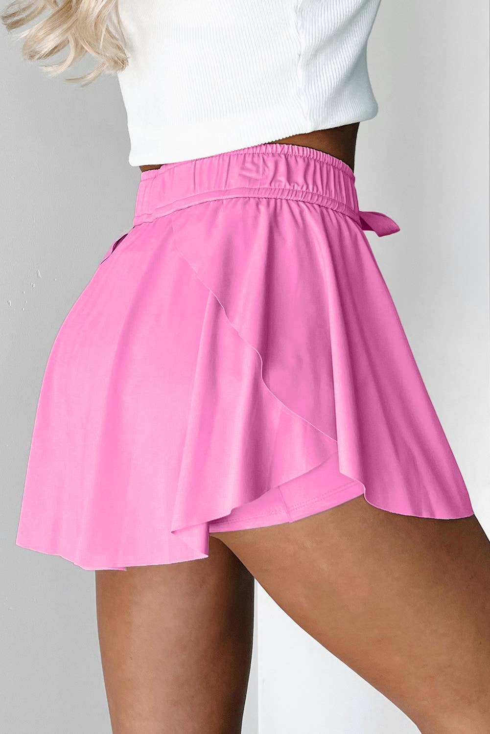 High Waist Drawstring Lined Sports Skorts | S-XL