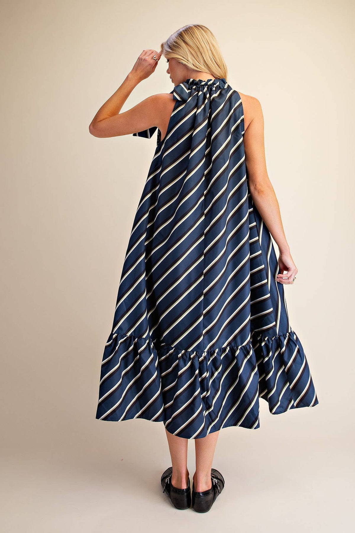 Ruffle Tie Neck Sleeveless Midi Dress