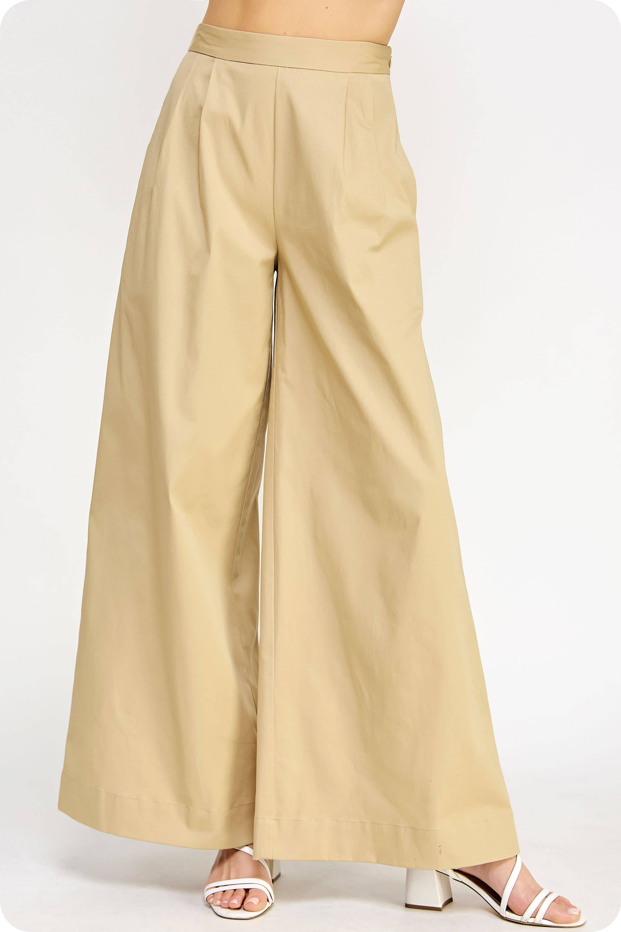 Pleat Detail Wide Leg Twill Pants