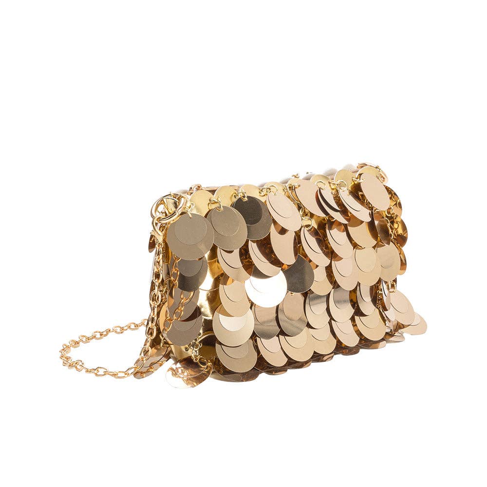 Gillie Gold Sequins Vegan Leather Crossbody Shoulder Bag