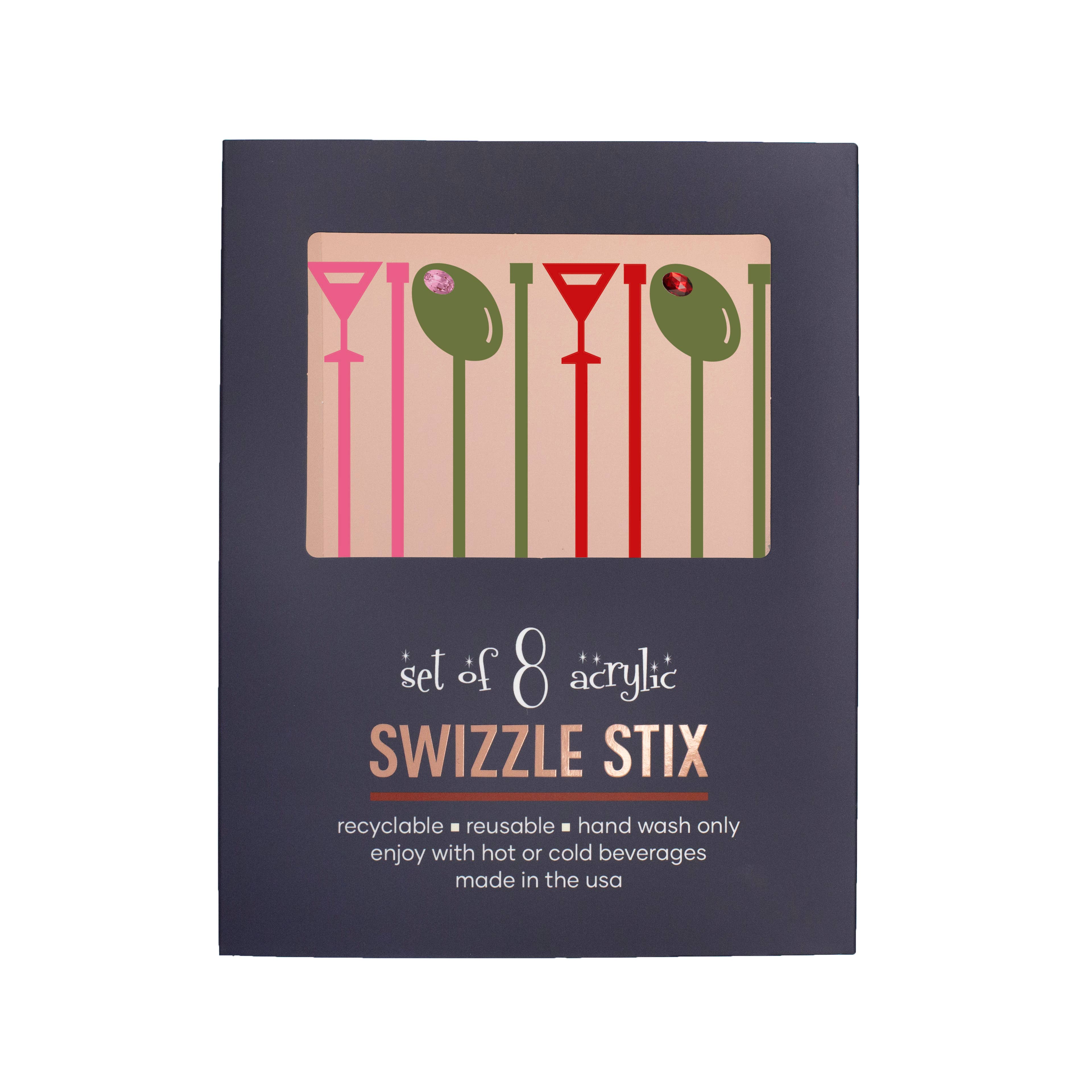 Martini and Olive Acrylic Drink Stirrer Swizzle Stix