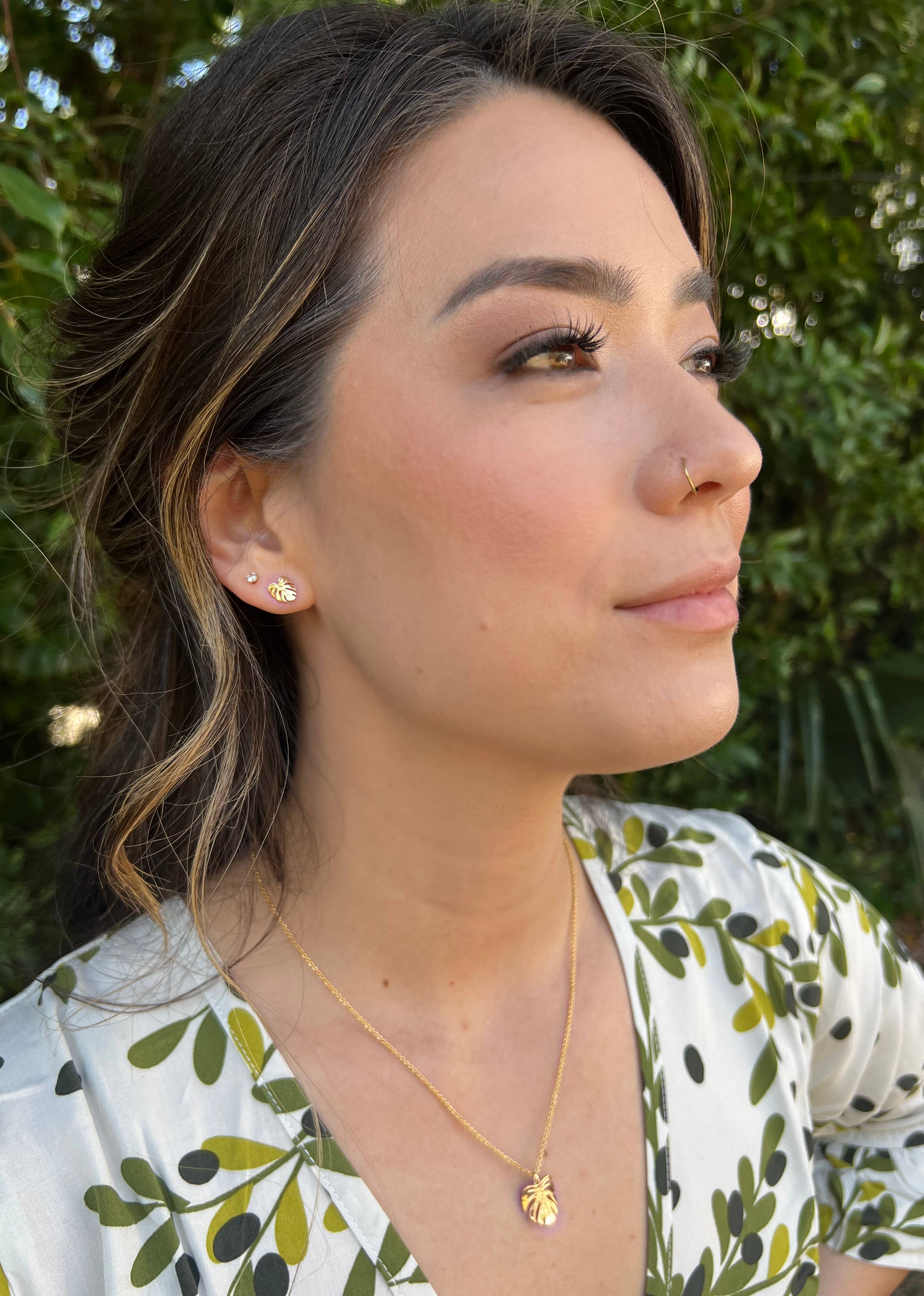 Monstera Earring Studs - 18k Gold, Plant Earrings