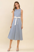 Chevron Pattern Striped Contrast Sash Midi Dress