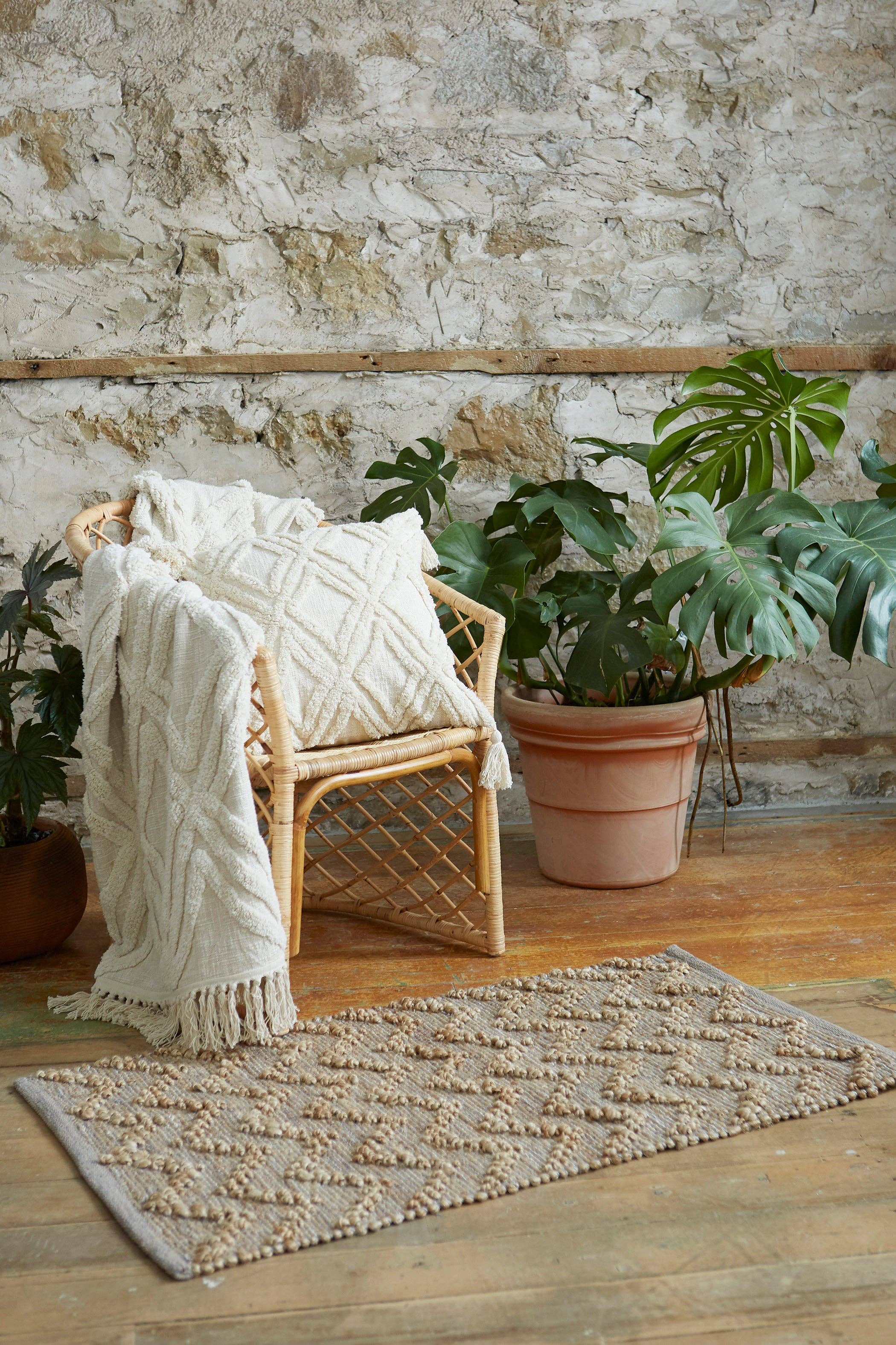 Diamond Tufted Cotton Slub Throw/Blanket