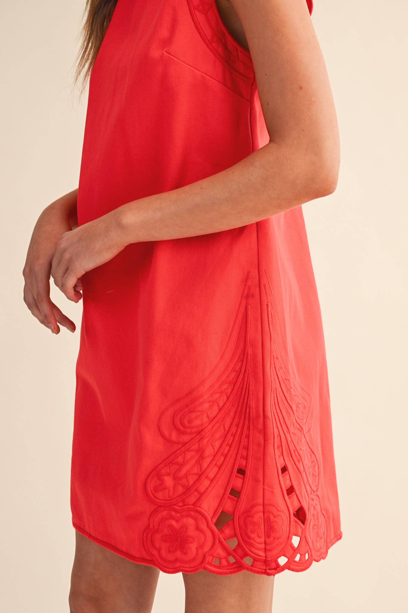 Embroidered Shift Dress with Cut Out