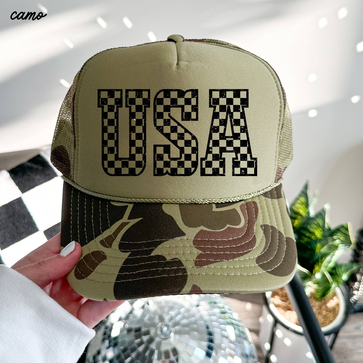 Checkered USA Trucker Hat
