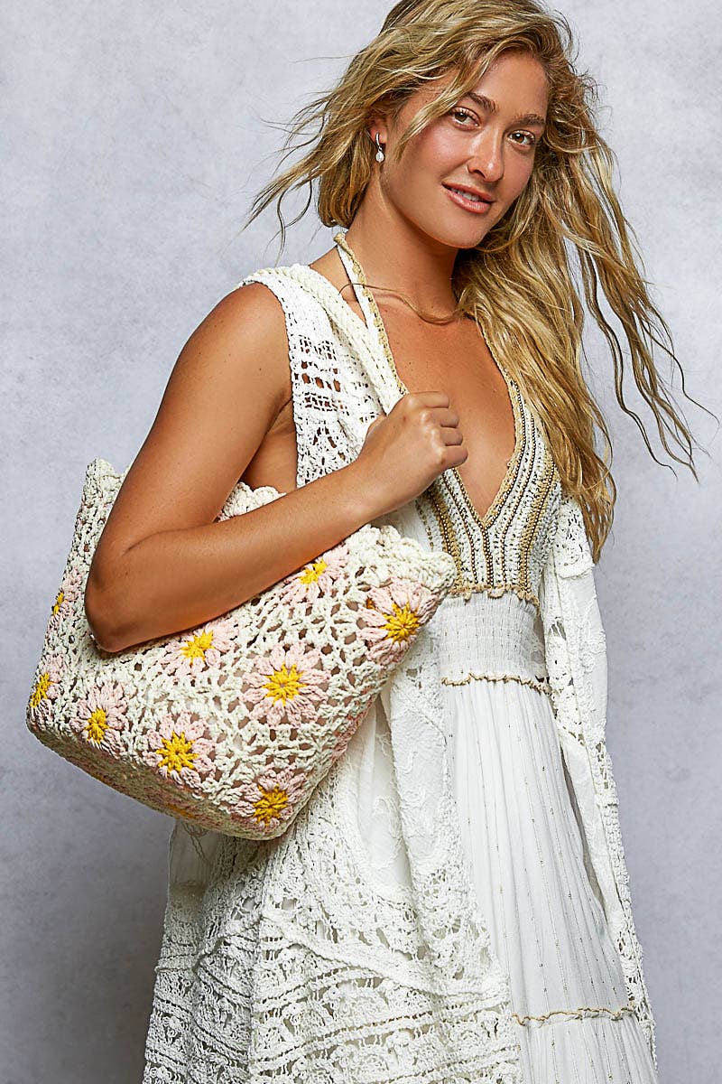 Floral Crochet Tote Bag