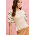 Polka Dot Contrast Woven Balloon Sleeve Top