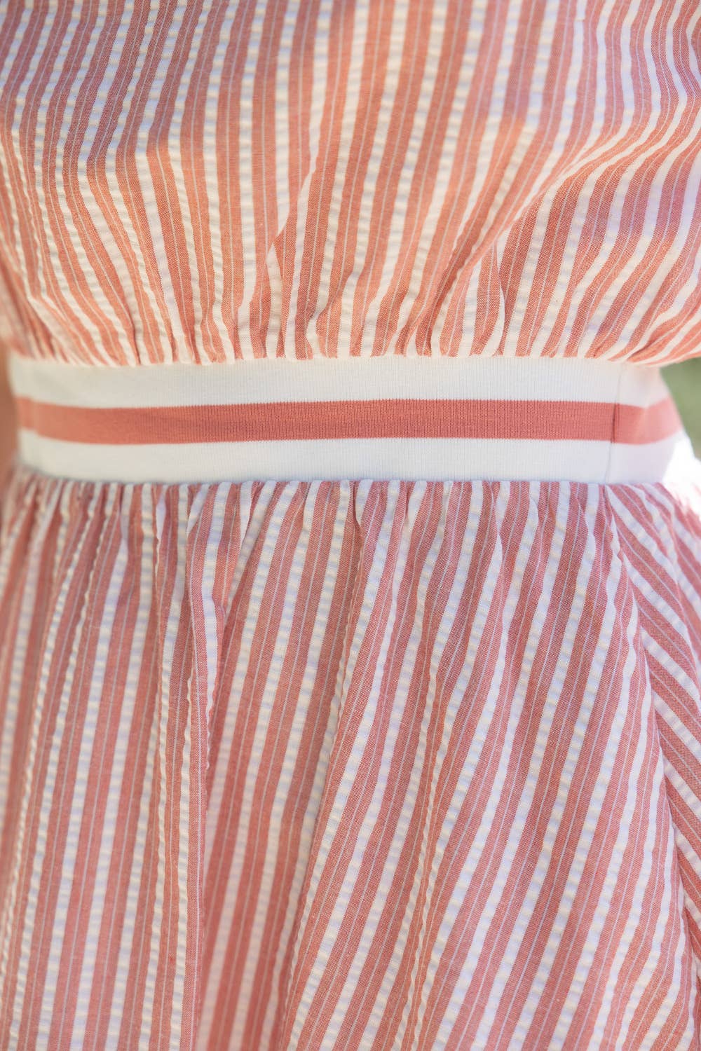 Ruffled Rib Band Detailed Sleeveless Stripe Dress - Red