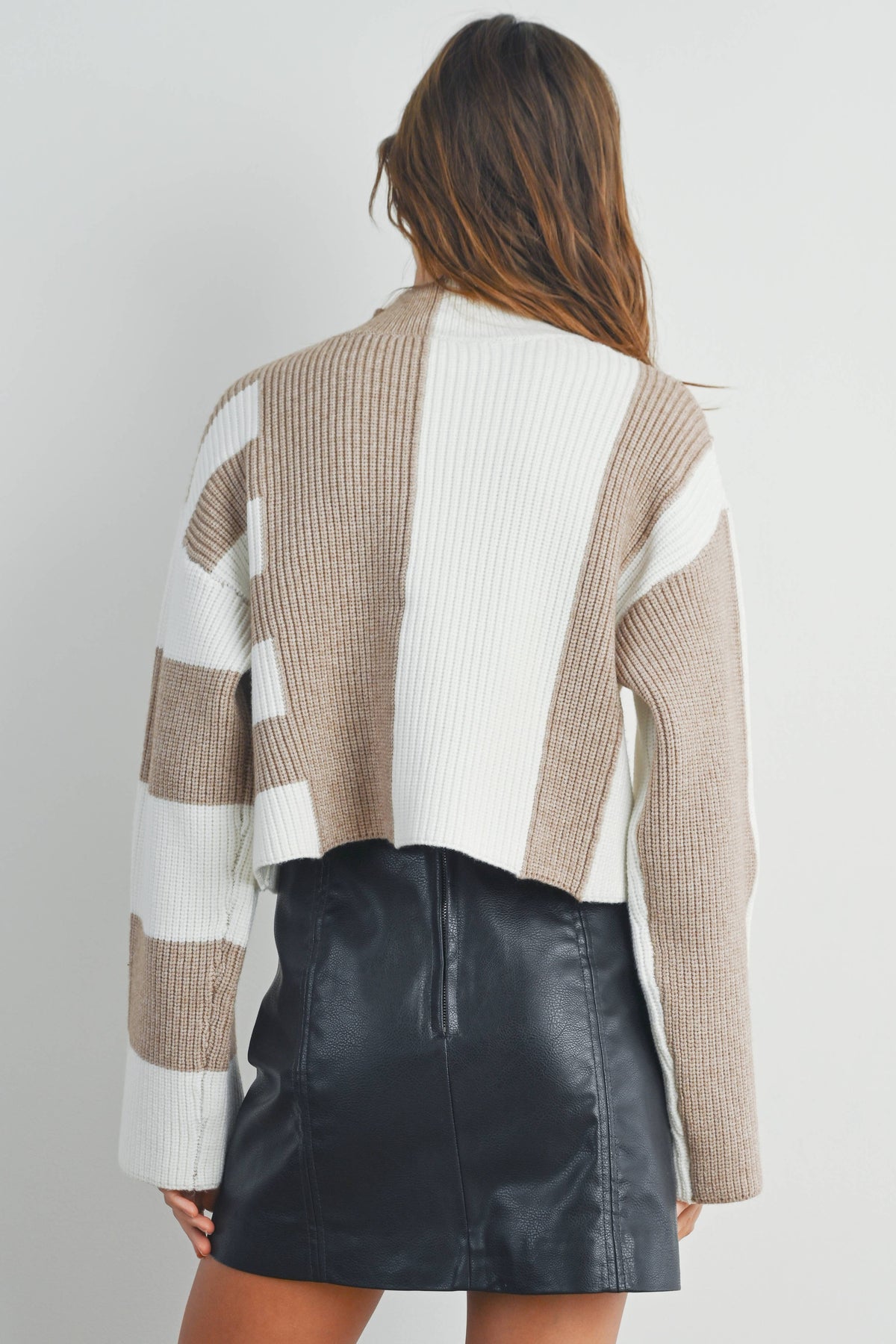 Color Block Mock Turtleneck Sweater