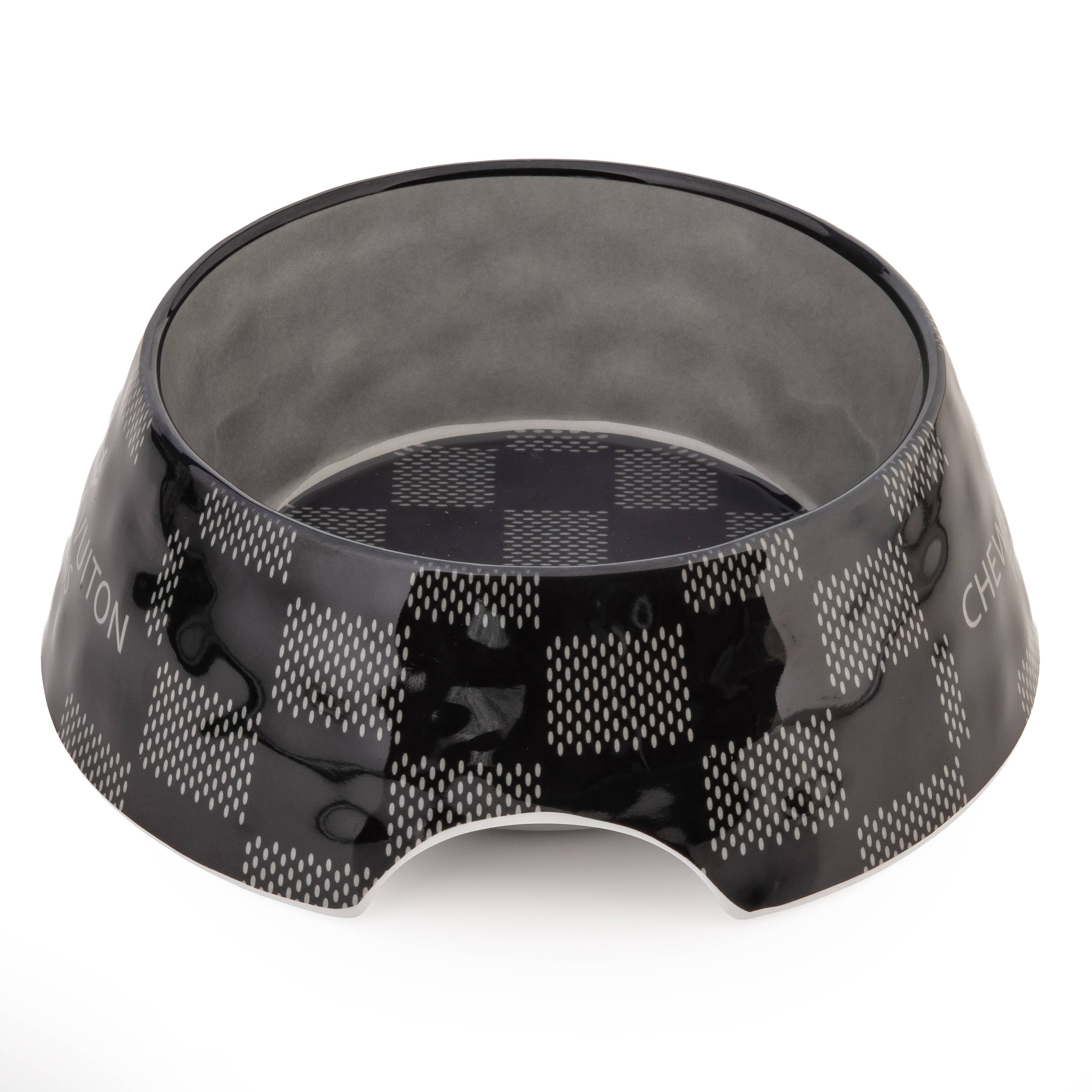 Black Checker Chewy Vuiton Dog or Cat Bowl