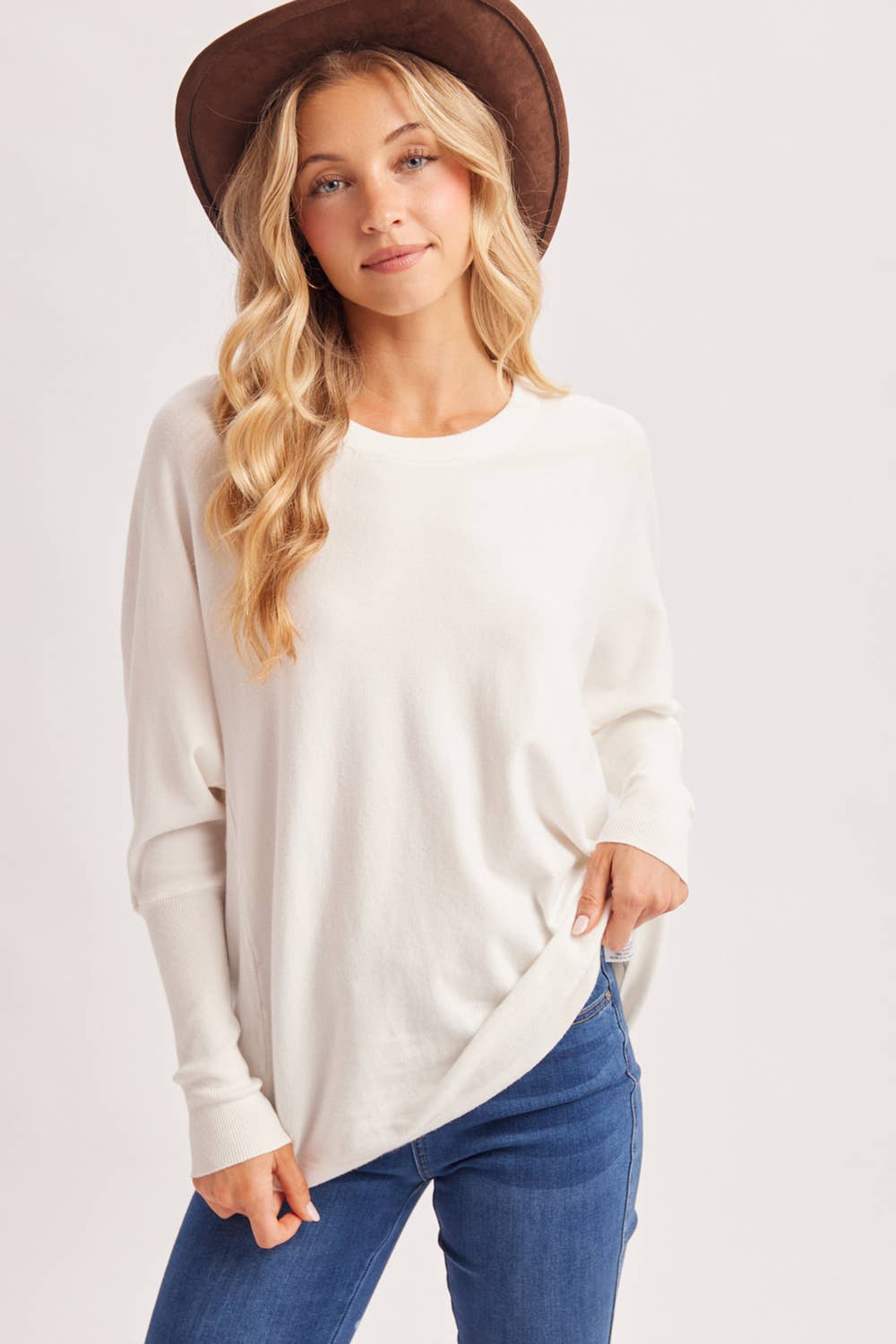 Oversized Boxy Dolman Sleeve Sweater Knit Pullover