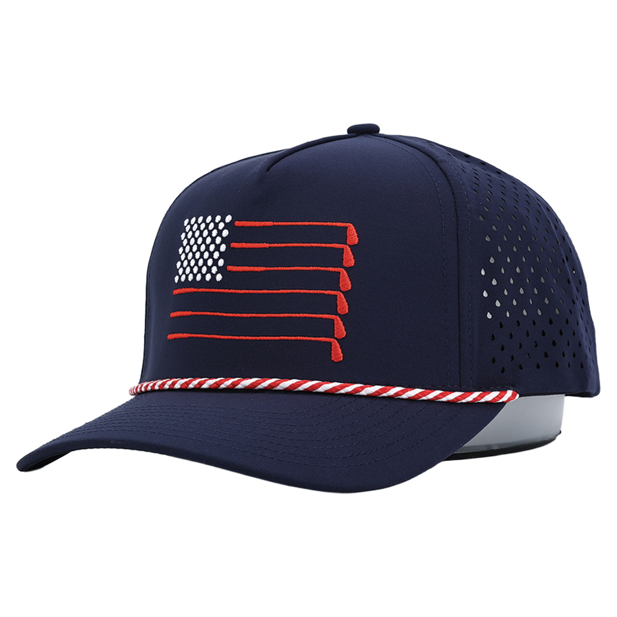 American Flag Rope Flat Bill Hat (Navy)