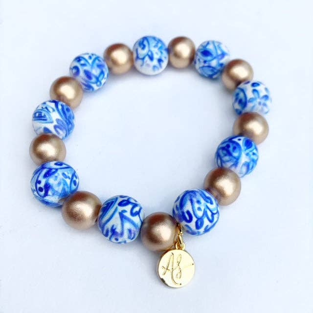 Audra Style™ Beaded Stacking Bracelet - Blue White Gold