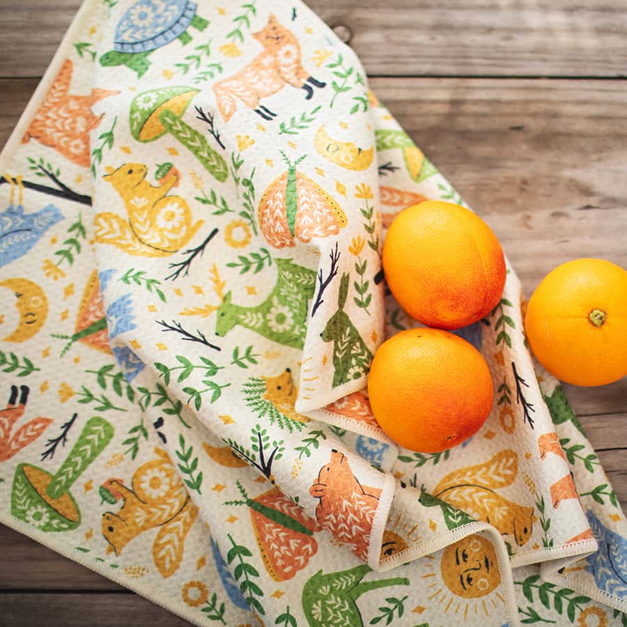Kitchen Tea Towel Quick Dry | Woodland Friends Animals Print