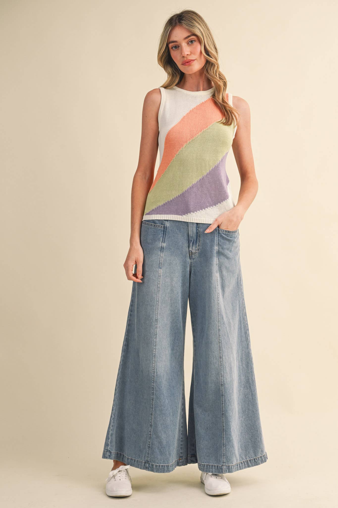 Sleeveless Color Block Knit Tank