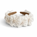 Romantic Floral Pearl Headband – White Petal Design