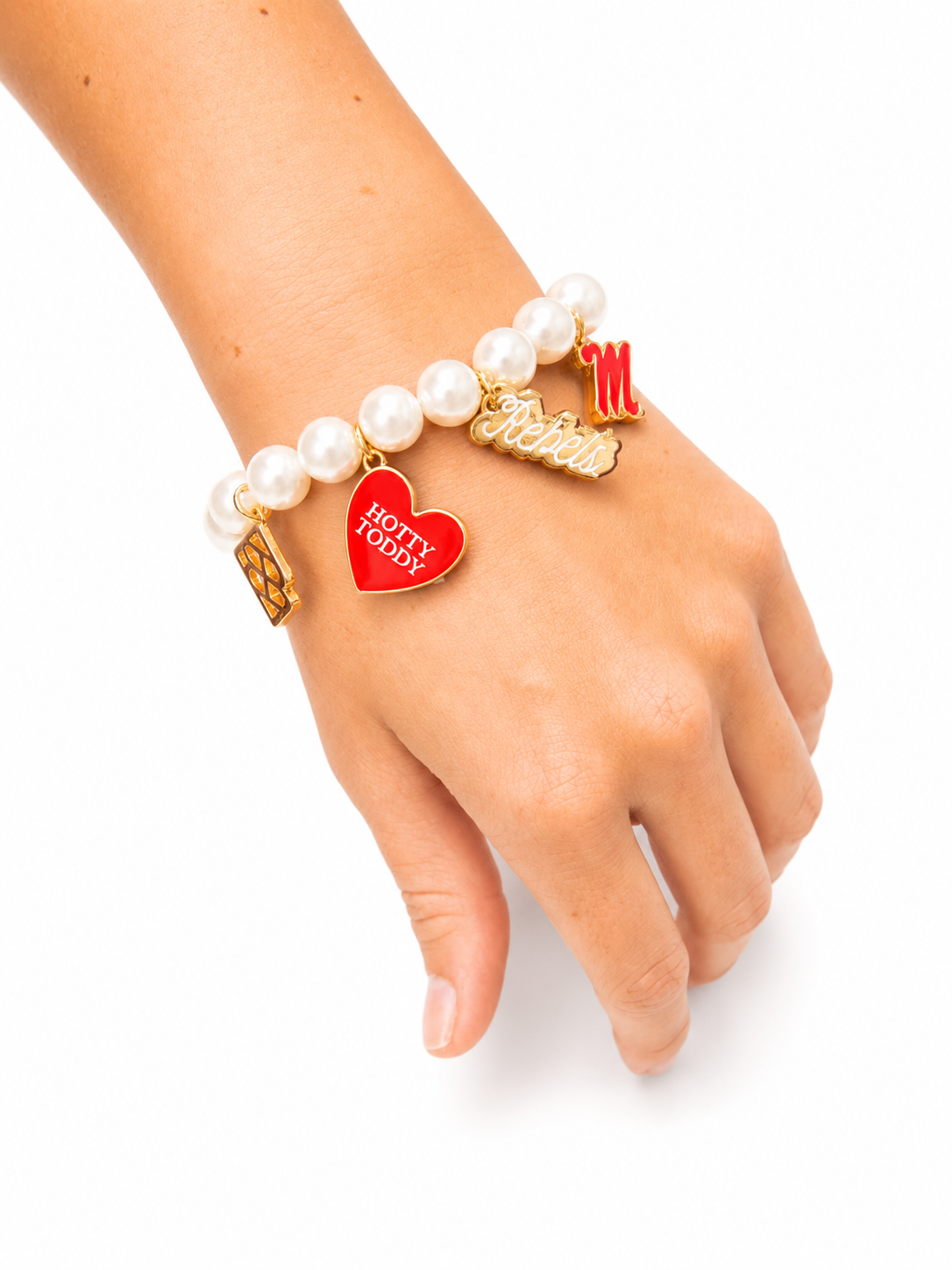 Ole Miss Pearl Charm Bracelet