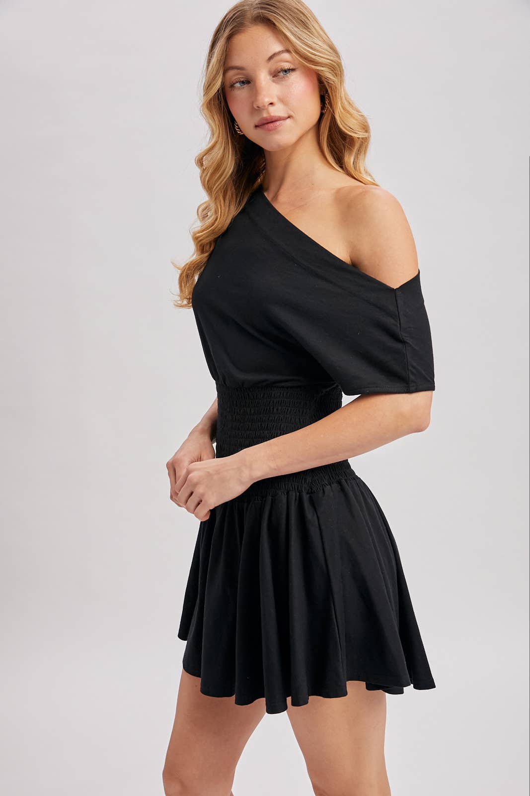 One Shoulder Smocked Waist Body Dress
