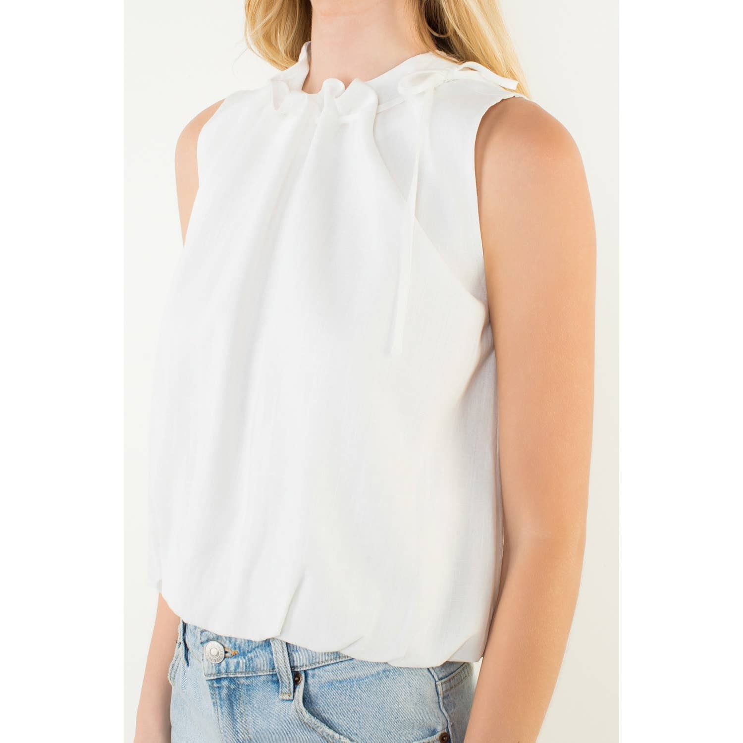 Sleeveless Tie Neck Ruffle Top