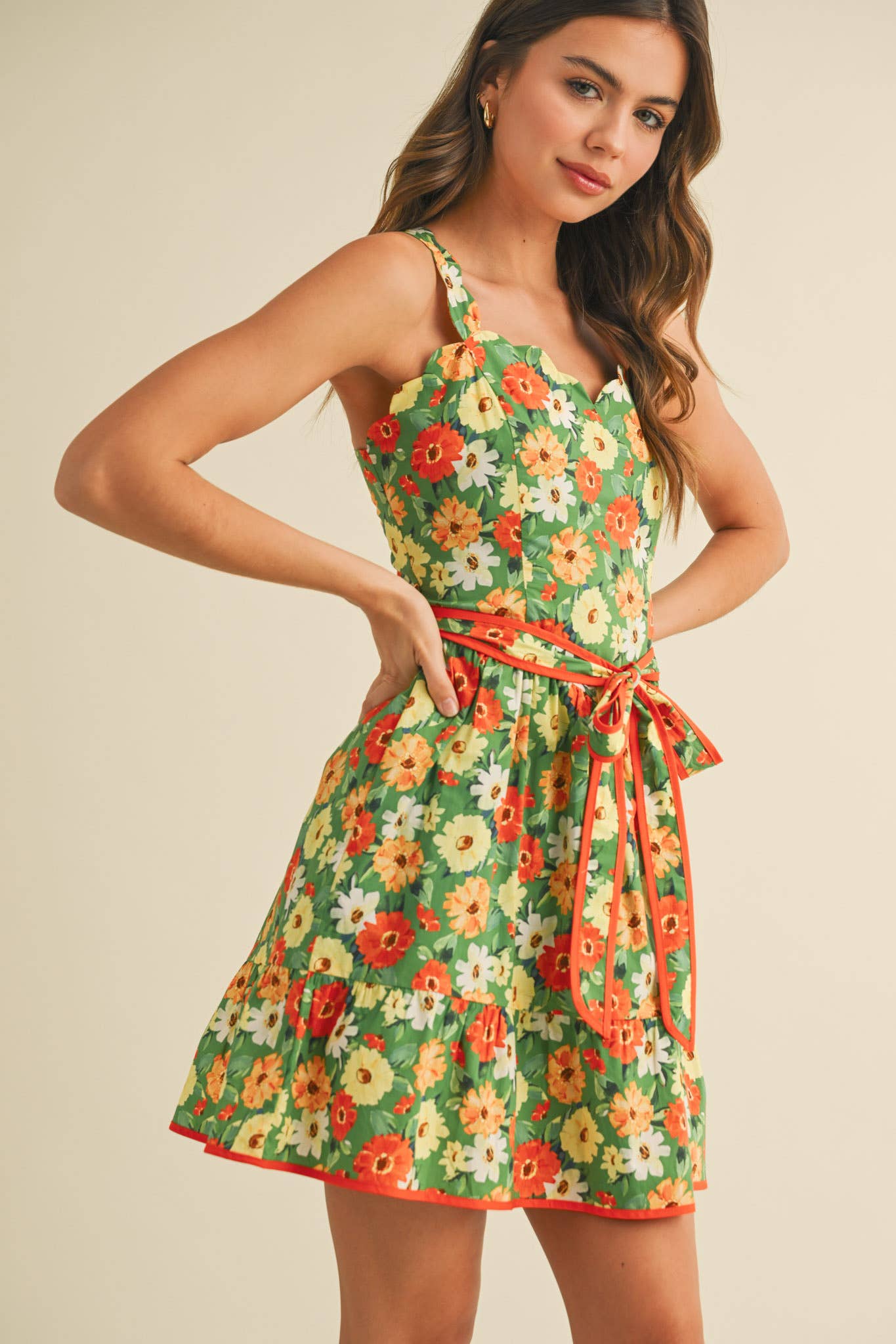 Floral Scalloped Mini Dress
