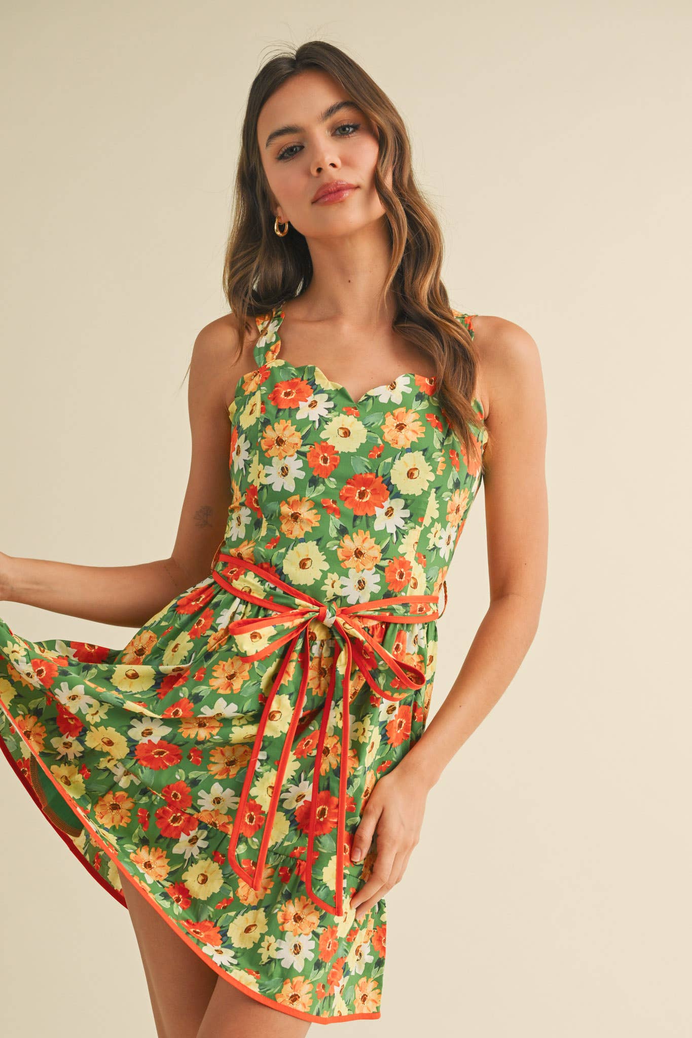 Floral Scalloped Mini Dress