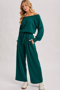 Wide Neck Knit Jumpsuit - Hunter Green