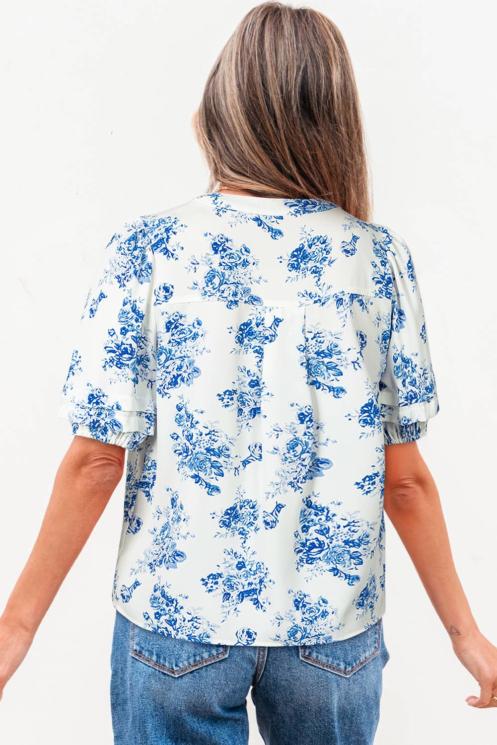 Floral Pleated Puff Sleeve Button Up Shirt | S-XL