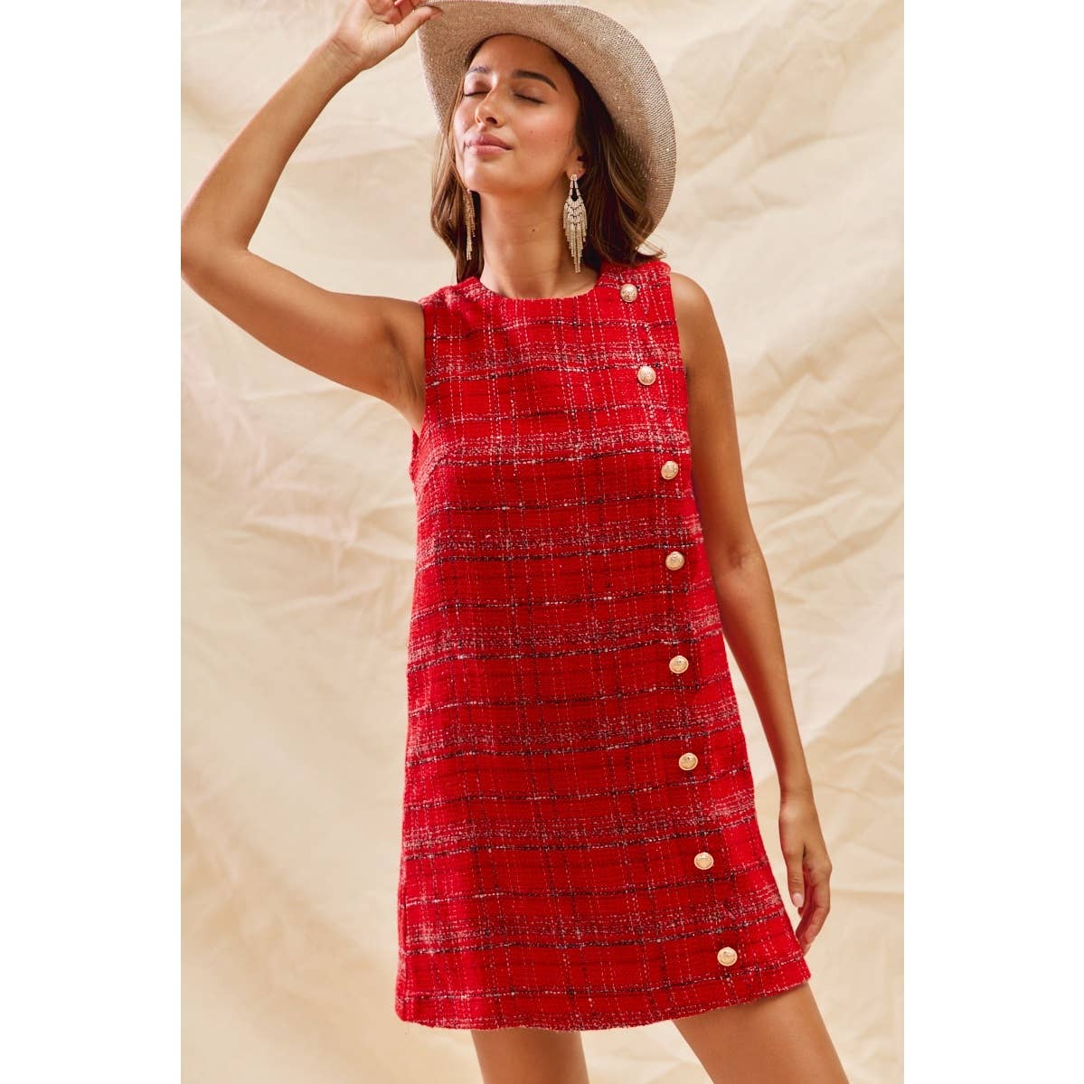 Christmas Tweed Scalloped Holiday Mini Dress