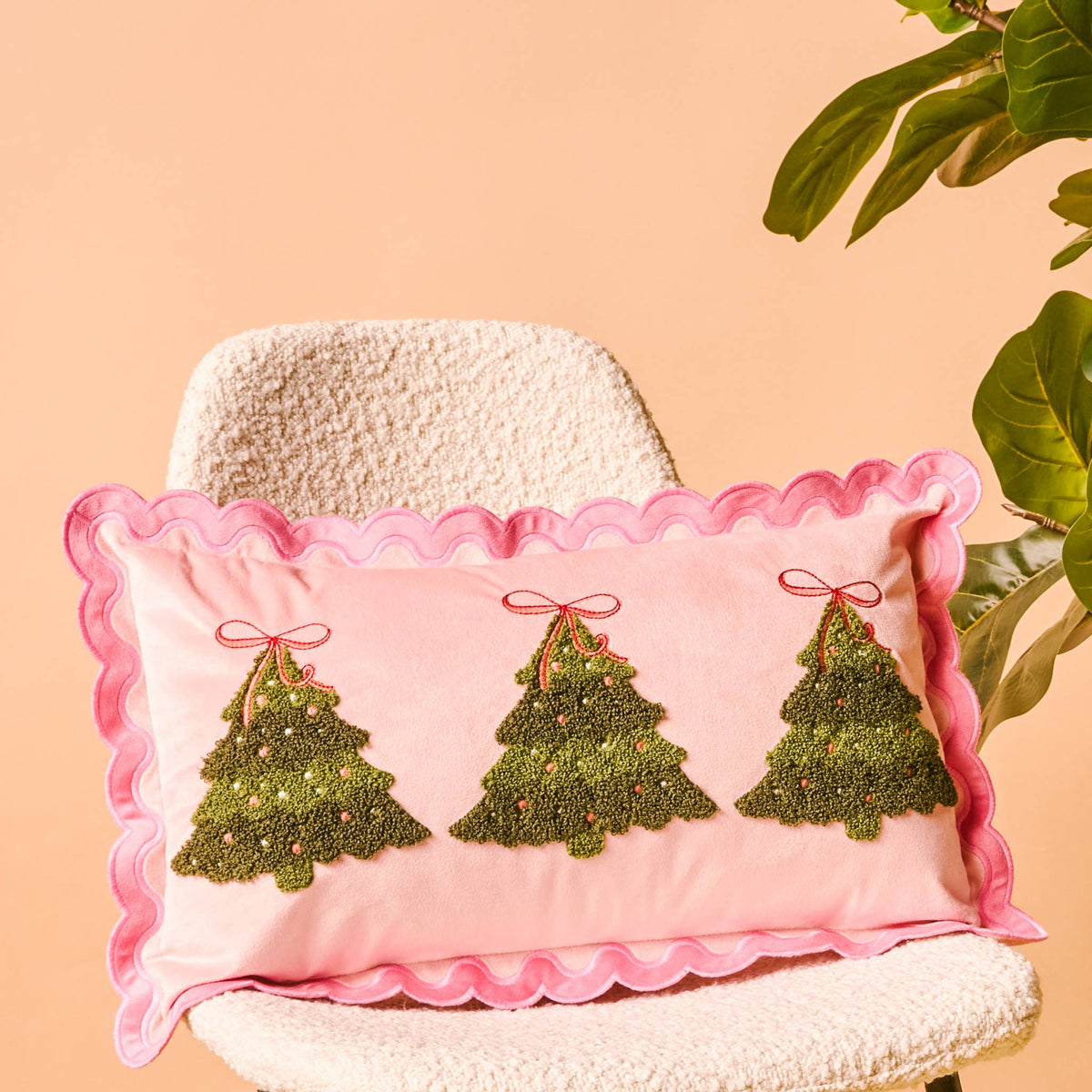 Scalloped Rectangle Throw Pillow-Twinkling Trees