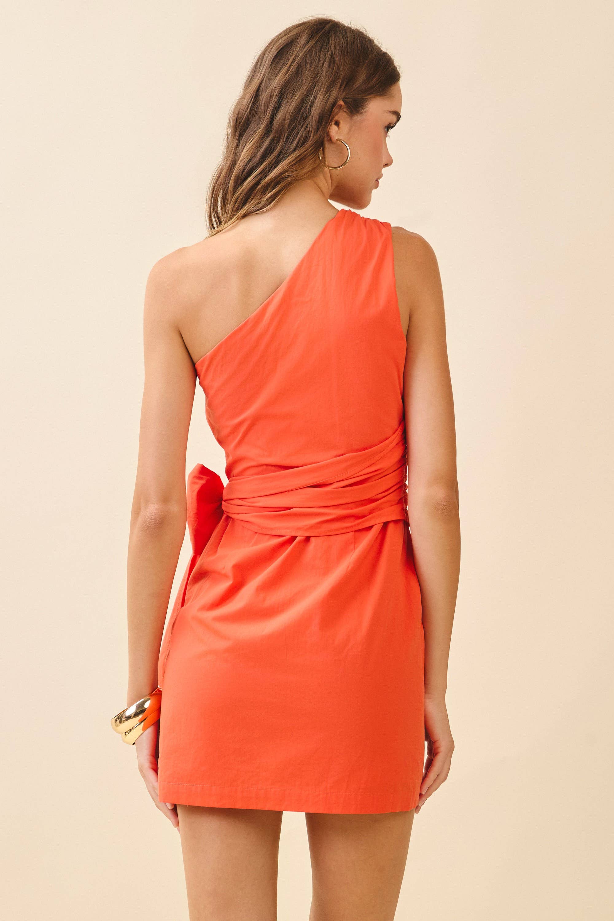 One Shoulder Asymmetric Neck Self Tie Dress